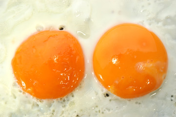 two fried eggs in a pan