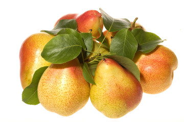 pears with green leafs