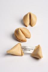 Fortune cookies with a message on white background