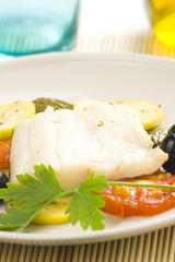 fillet of cod baked tomatoes zucchini black olives