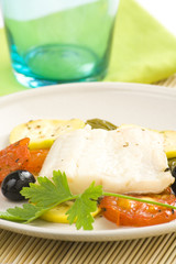 fillet of cod baked tomatoes zucchini black olives