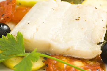 fillet of cod baked tomatoes zucchini black olives