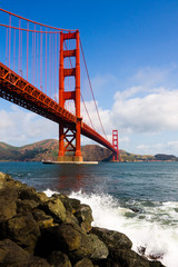 Golden Gate Bridge with cloudy sky