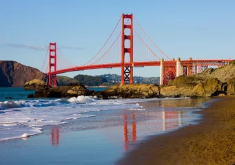 Stickers pour porte Plage de Baker, San Francisco Golden Gate Bridge par une journée ensoleillée