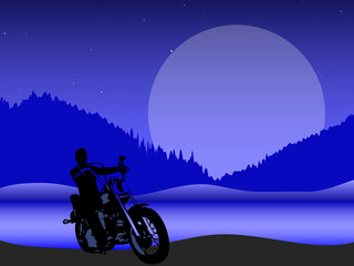 Motorcylce Rider Silhouette in Front of Full Moon