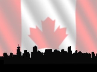 Obraz premium Vancouver skyline with Canadian Flag