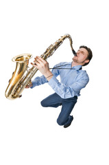 Naklejka premium Sax player on white