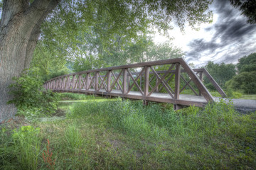HDR image of bridge in forest