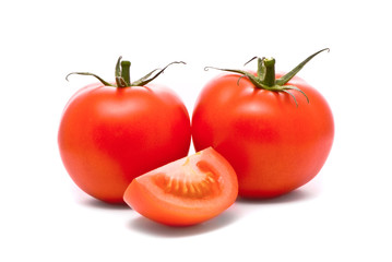 Fresh tomatoes. Macro studio isolated on white.