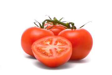 Fresh tomatoes. Macro studio isolated on white.