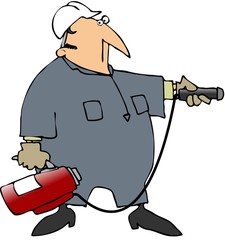 Man Aiming A Fire Extinguisher