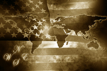 Antique American flag world map