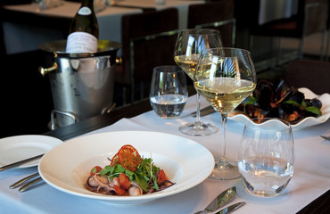 Served dinner in modern restaurant
