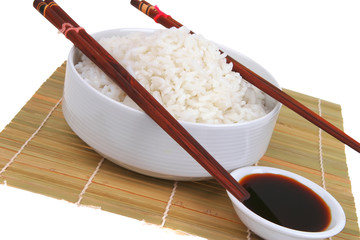 white rice on bamboo mate