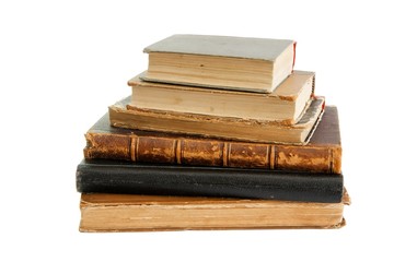 Stack of old books solated  on white background