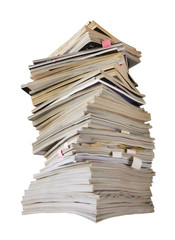 stack of magazines and jounals, isolated on white background