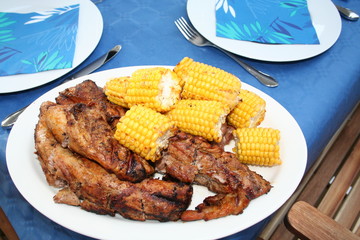 Grilled fillet of pork and corn cob