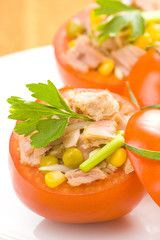 tuna stuffed tomato celery corn soya bean