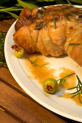 Thigh of the roast turkey