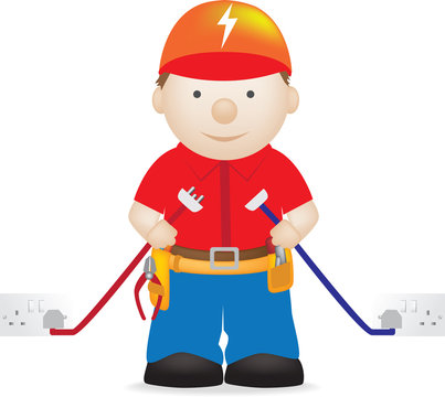 illustration of a modern friendly electrician character