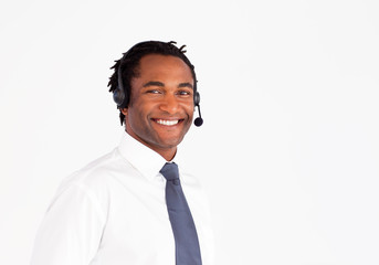 Handsome afro-american businessman with headset