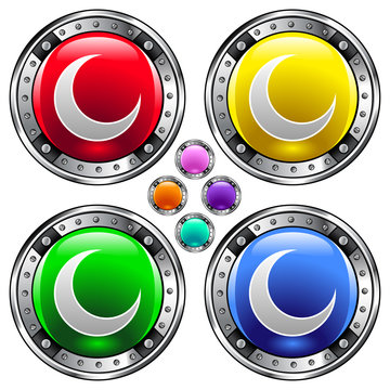Crescent moon icon on round colorful vector buttons