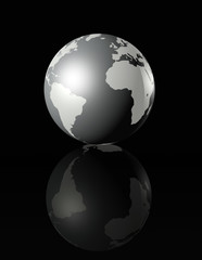silver glossy globe on black background