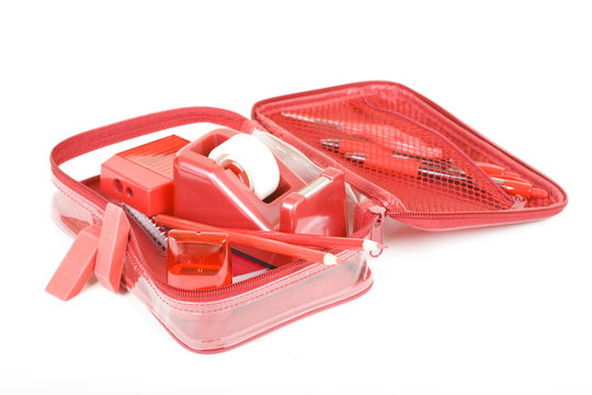 Red Pen Case with Red School Set