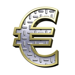 Euro sign from steel tread plate with gold frame alphabet set