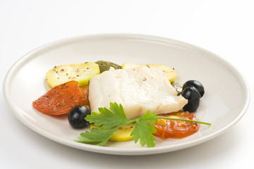 fillet of cod baked tomatoes zucchini black olives
