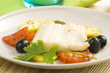 fillet of cod baked tomatoes zucchini black olives