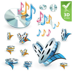 Multimedia vector 3D icon set