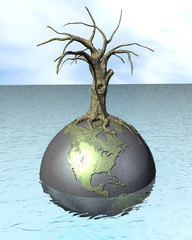 Globus - Erde mit abgestorbenem Baum