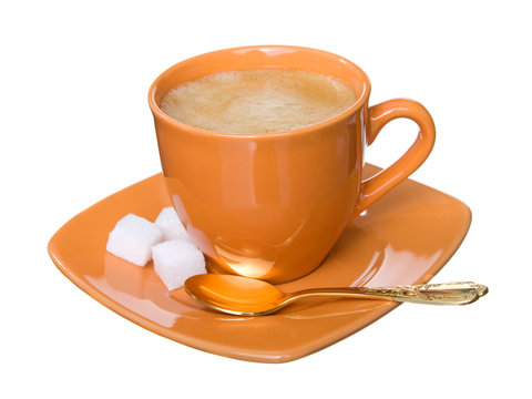 noggin coffee with foam, sugar and tea-spoon