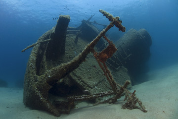 A wreck of a ship lying on the seabed