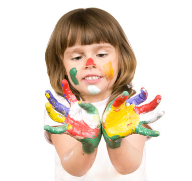 little beautiful girl and paint