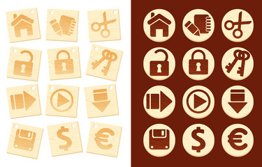 Icons on wooden background
