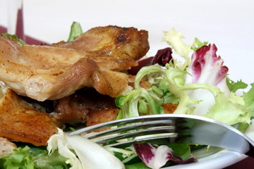 roasted chicken meat with much salad