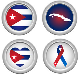 Cuba Buttons with map, flag, heart and ribbon