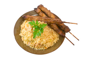 Fried Rice and Chicken Sticks