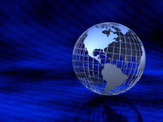 Metal globe in binary numbers background