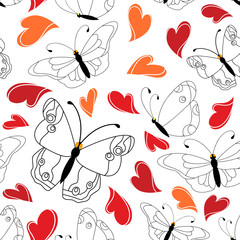 heart and butterfly seamless pattern