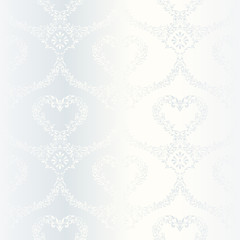 Victorian white satin wedding pattern with hearts