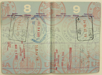 Entry Stamps on a USA Passport