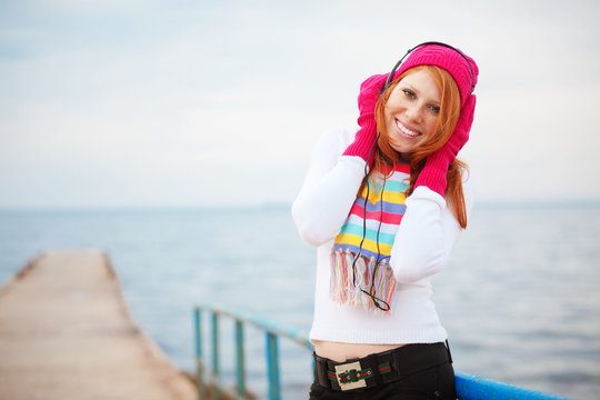 Teenage Girl Listening To Music