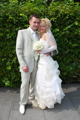 Happy bride and groom on their wedding day