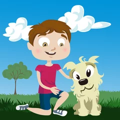 Foto op Plexiglas tekenfilm jongen met hond © tuna