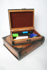 Wooden opened box isolated on white