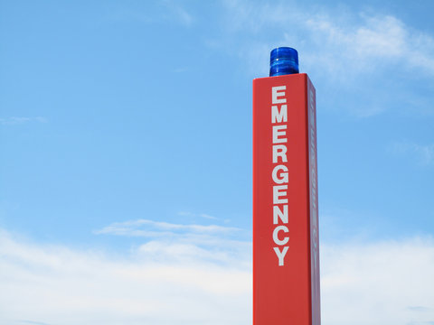 Emergency Call Box Sign With Blue Strobe.