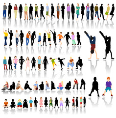 Lots of Colorful People with Silhouettes and Shadow Reflections